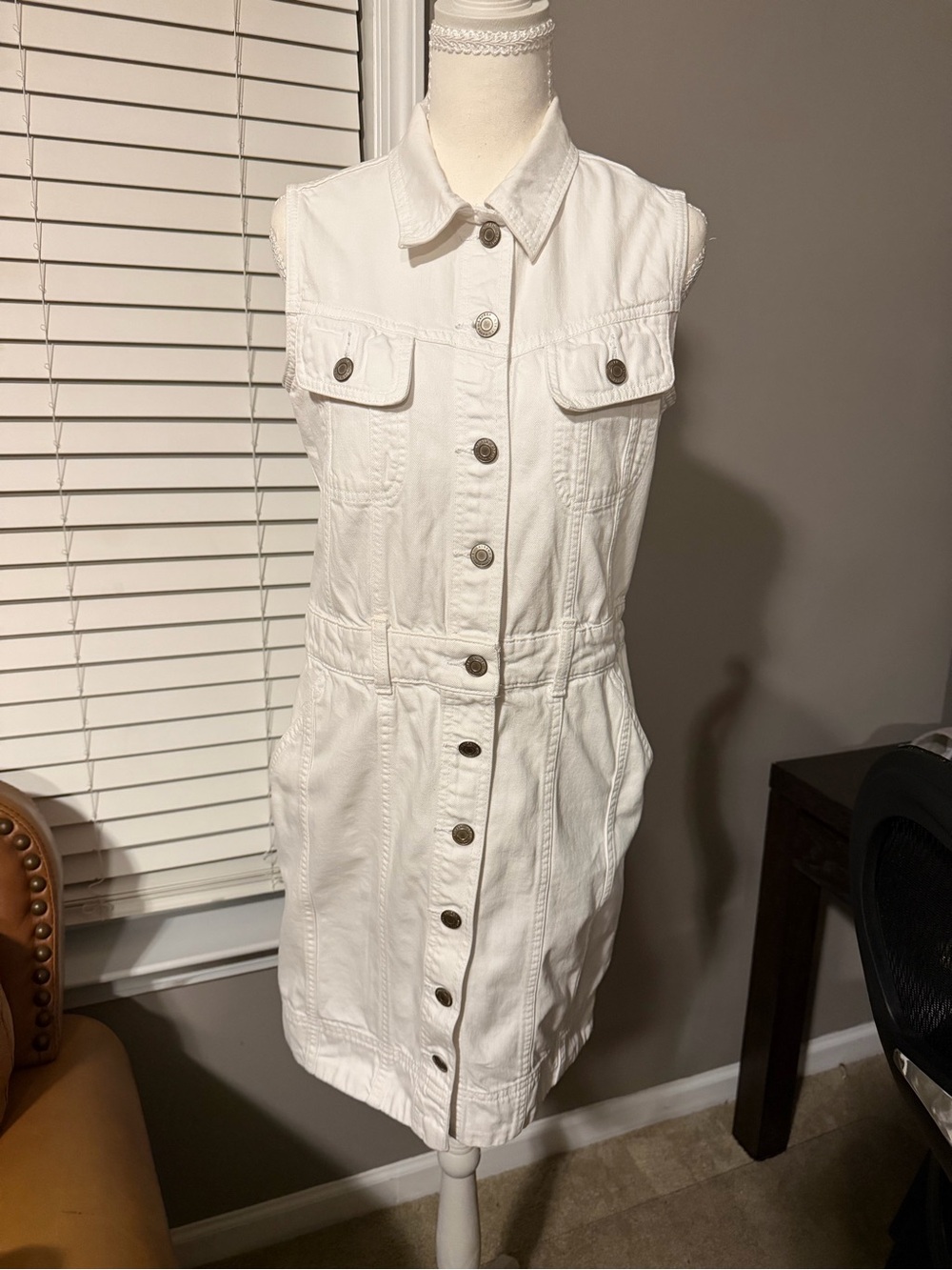 Ralph Lauren White Sleeveless Button-Front Denim Dress